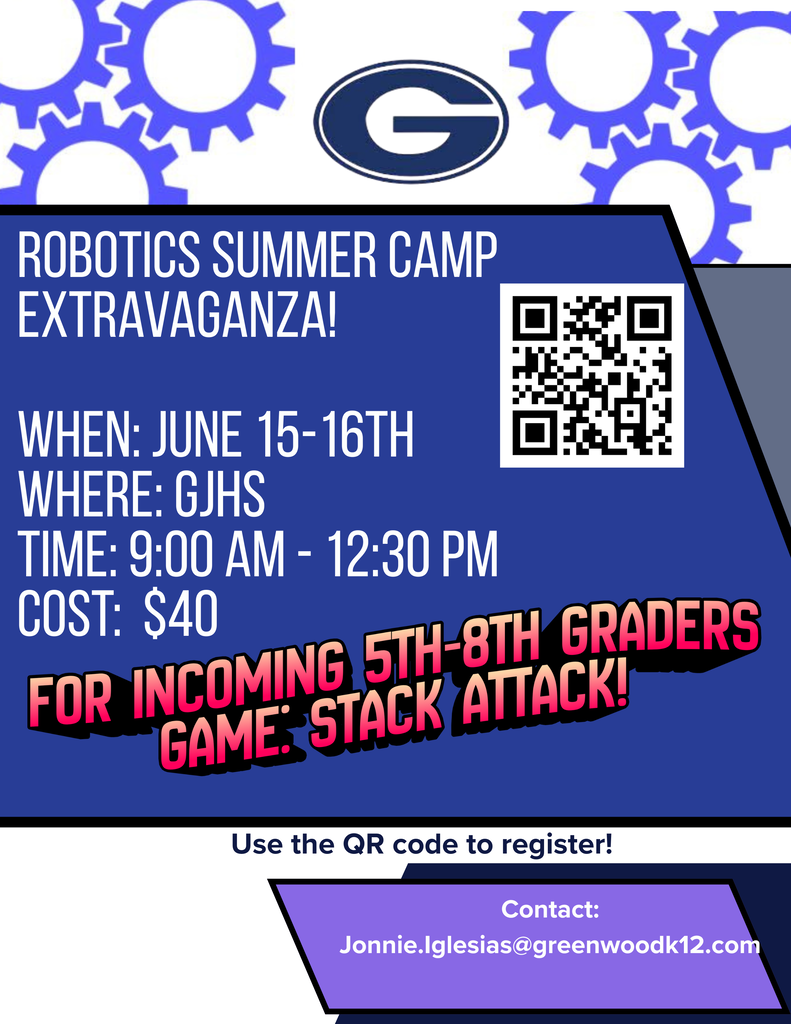 Robotics Camp Extravaganza! June 15-16, 9:30-12:30. $40 Incoming 5th-8th Grades.