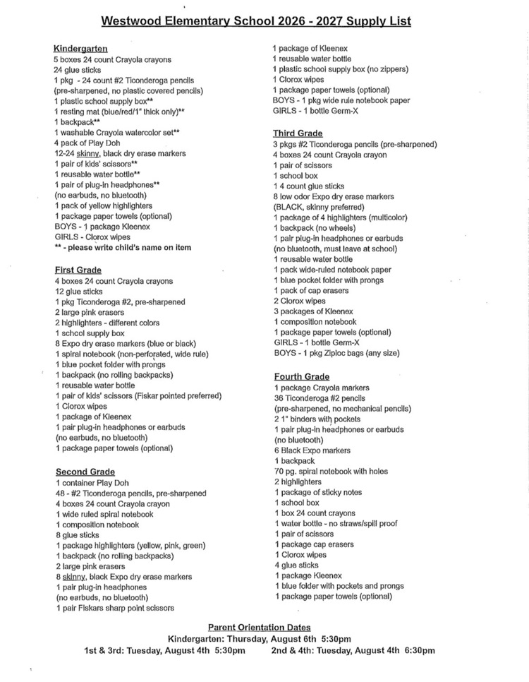 school supply list