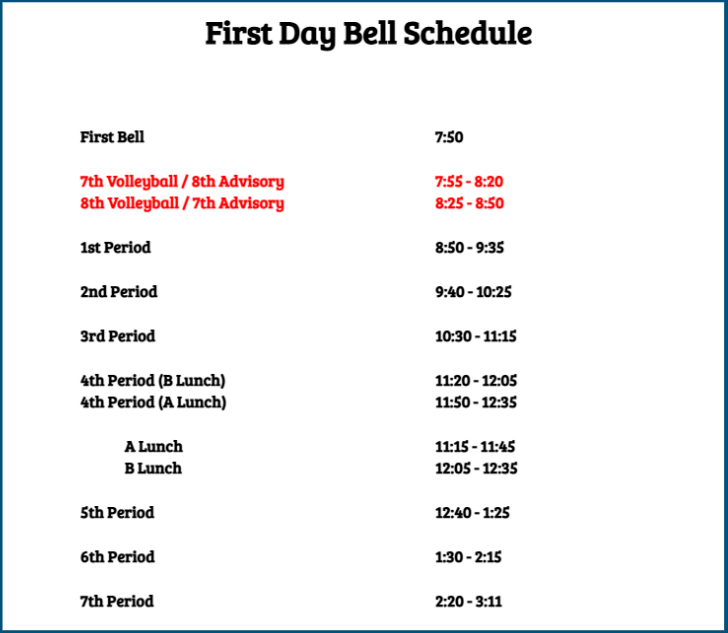 Aug 12, 2026 bell schedule