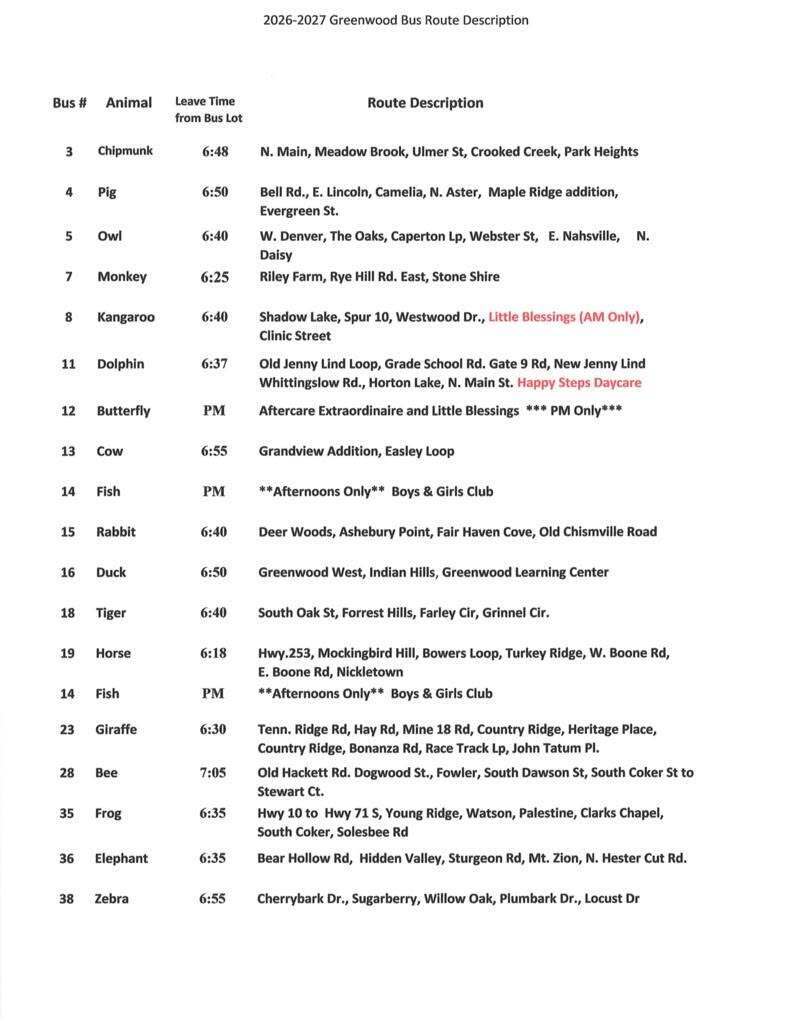 2026-2027 Bus Routes
