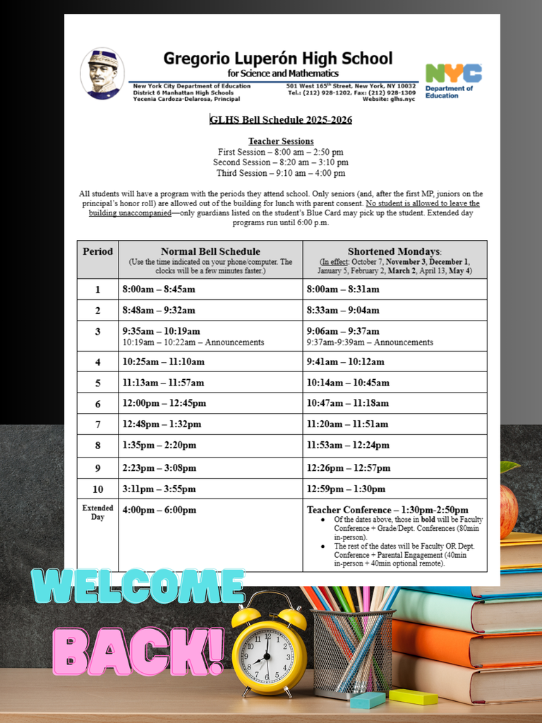 GLHS 2025-2026 Bell Schedule