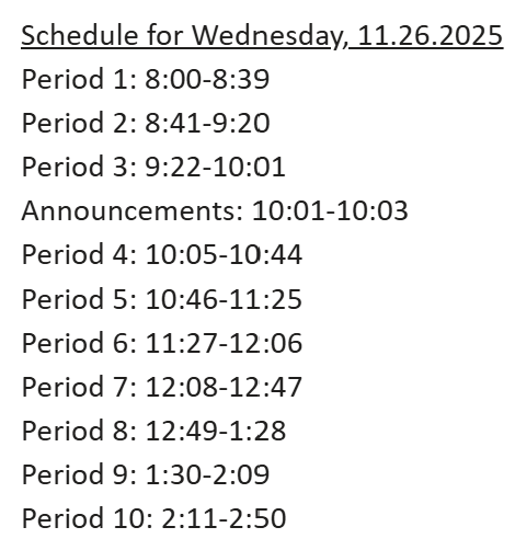 Short Schedule