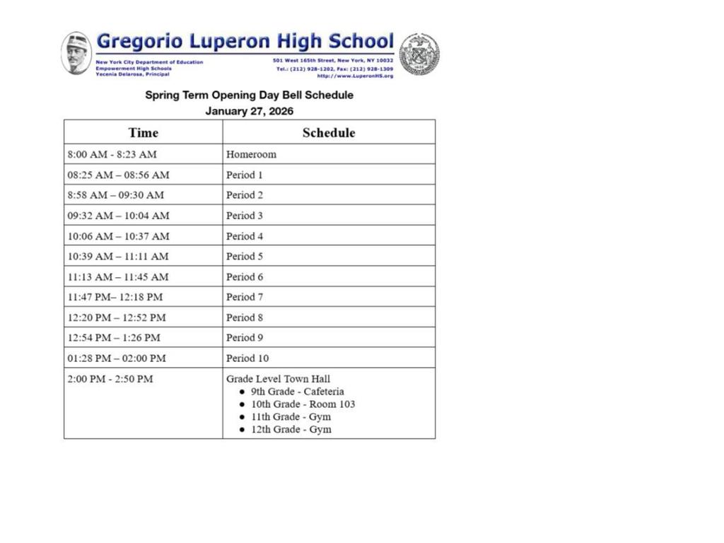 Term 2 Day 1 Schedule
