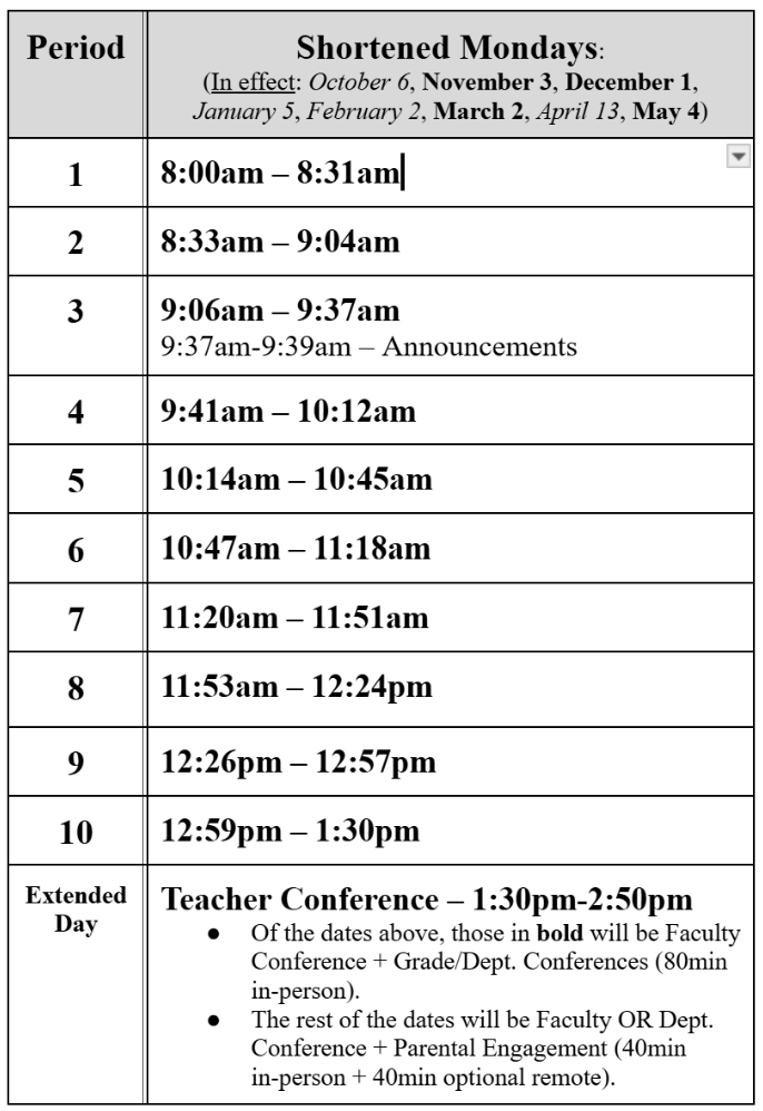 Short Monday Schedule