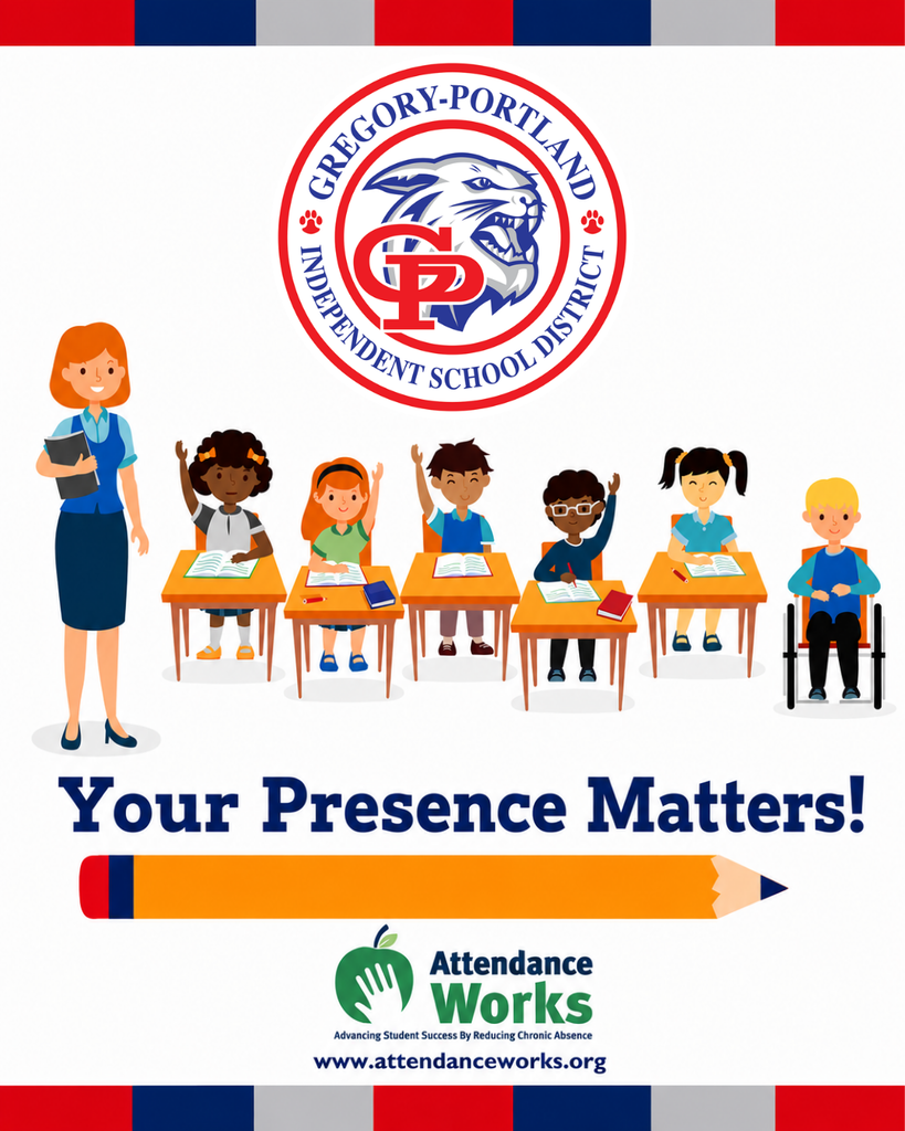 This image shows a classroom setting with a teacher and several diverse students seated at desks. The school logo and a slogan "Your Presence Matters!" are also visible.