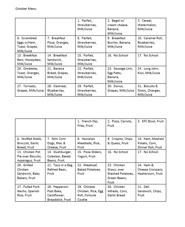 oct menu