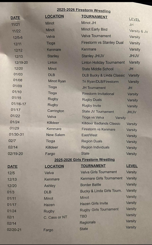 Wrestling Schedule 2025-26