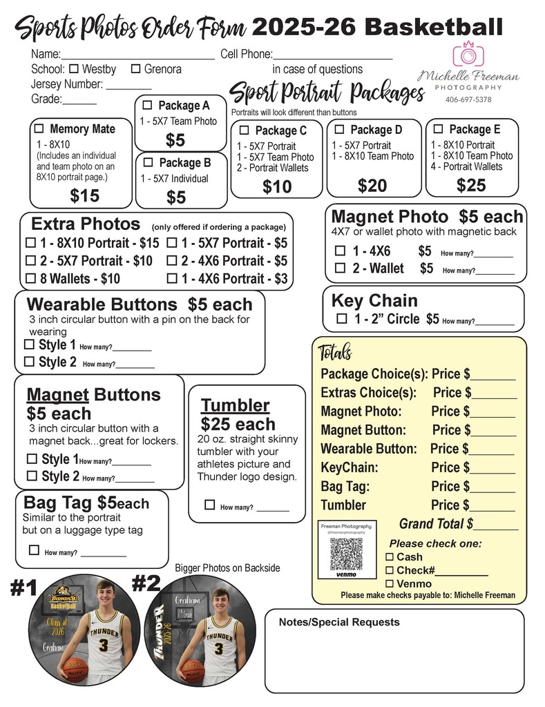 2026 Basketball Photo Order Form
