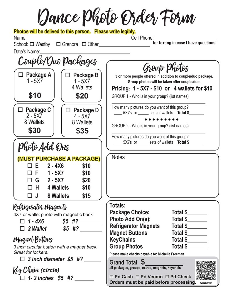 2026 Prom Photo Order Form