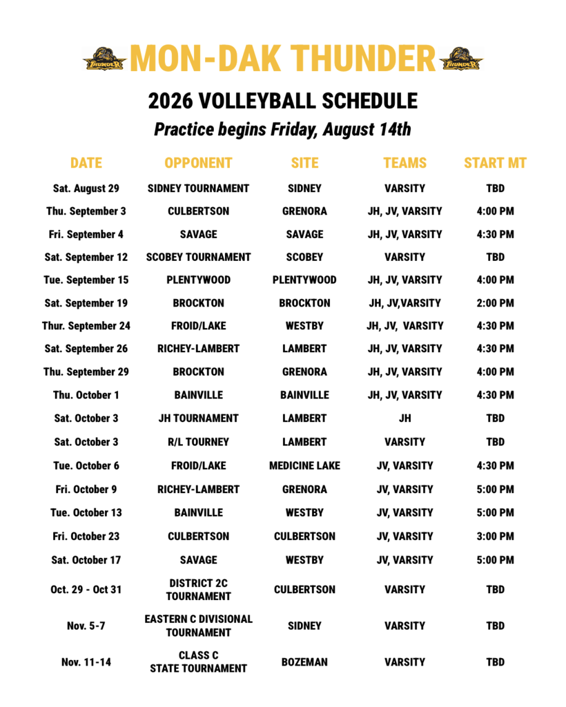 2026 Volleyball Schedule