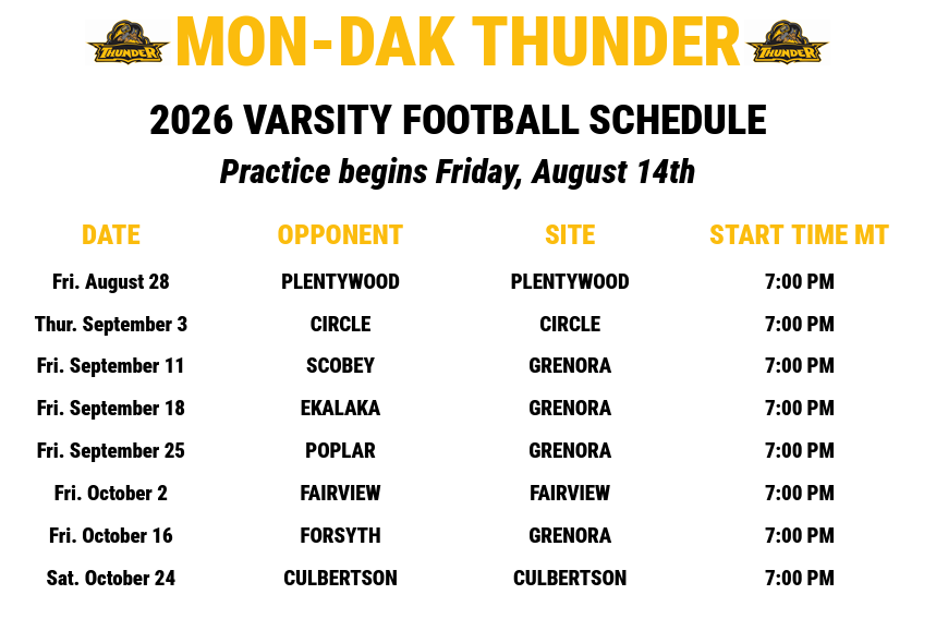Mon-Dak Thunder 2026 Varsity Football
