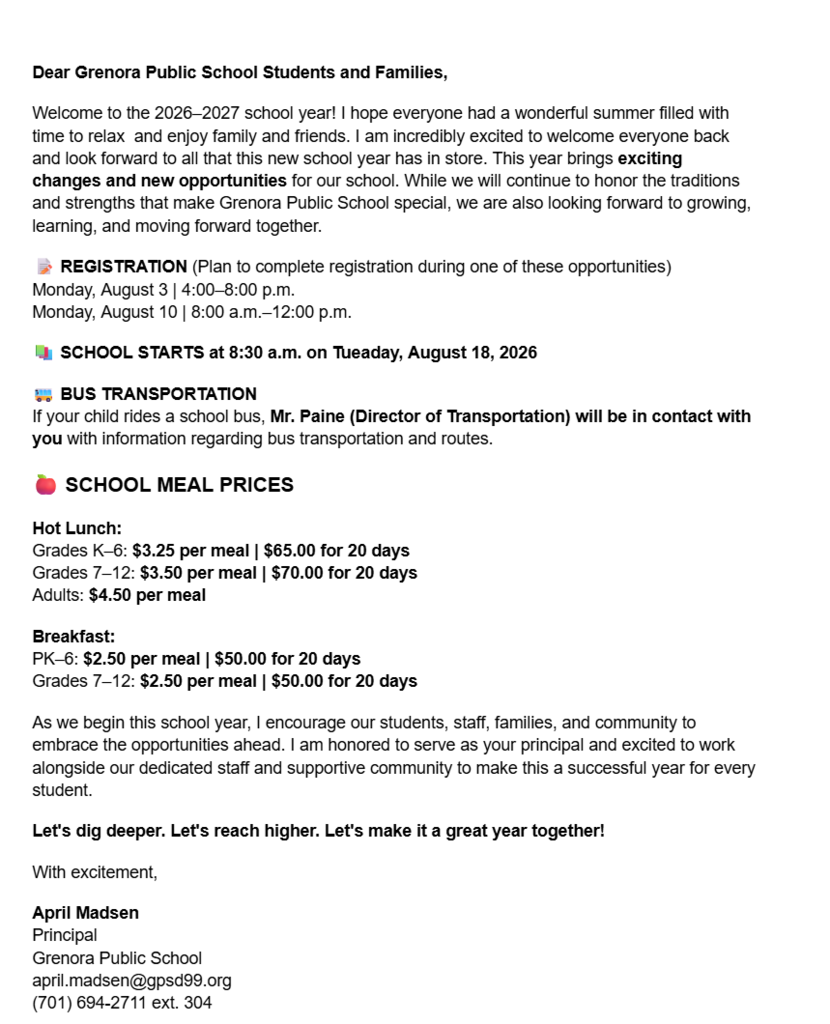 Welcome Back Letter