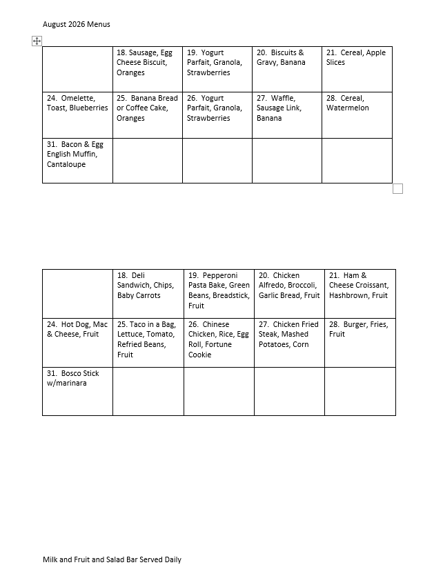 august menu