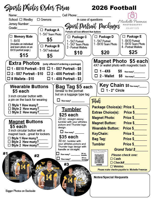 Football Photo Order Form