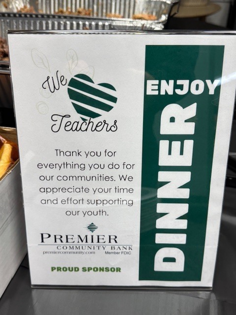 Premier Bank Donation for Teacher Inservice Lunch!