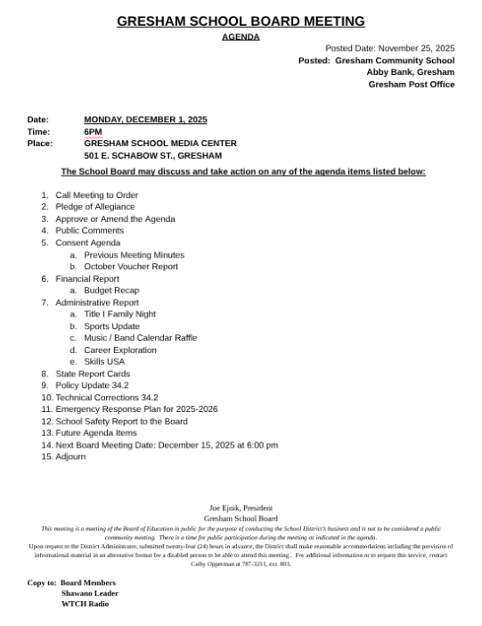 DRAFT AGENDA 12-1-25