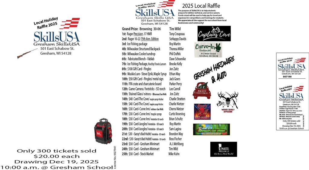 Skills USA Holiday Raffle Winners