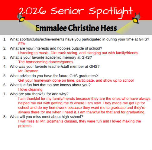 Senior Spotlight - Emmalee Hess