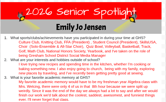 Senior Spotlight - Emily Jensen