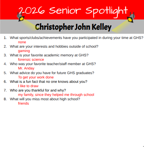 Senior Spotlight - Chris Kelley