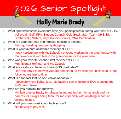 Senior Spotlight - Holly Brady