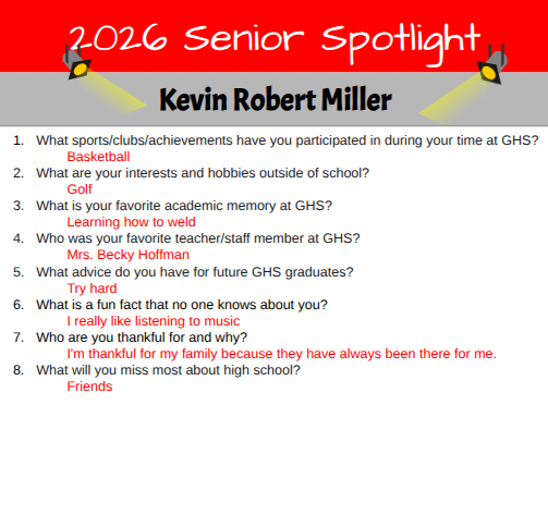 Senior Spotlight - Kevin Miller
