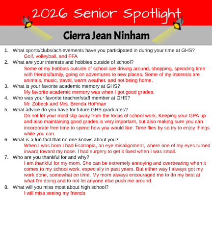 Senior Spotlight - Cierra Ninham