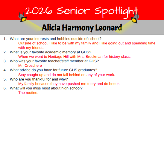 Senior Spotlight - Alicia Leonard