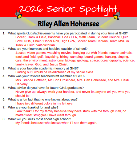Senior Spotlight - Riley Hohensee