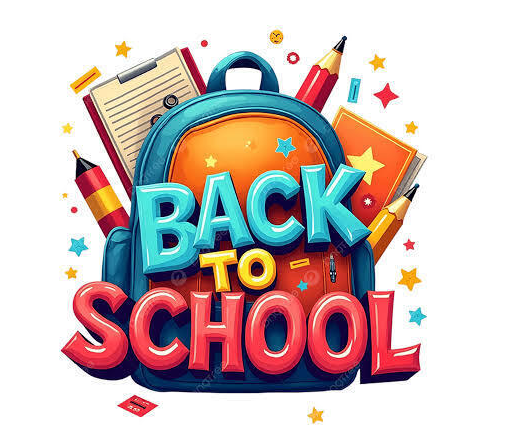 Back to School Logo Backpack  Orange and Blue with School Supplies