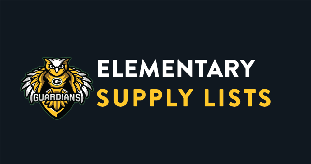 Image of the Elementary Gretna Public Schools logo with a guardian (owl) and text reading Elementary Supply Lists