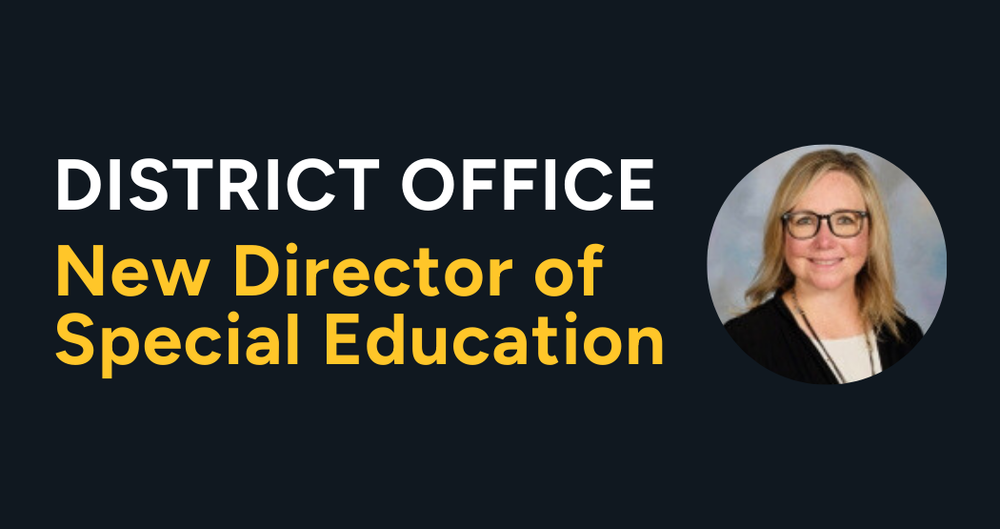 photo of Kendra Schneider and text reading District office New Director of Special Education