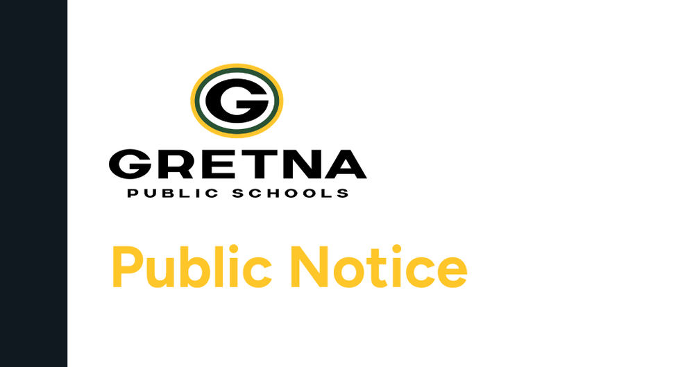 Gretna Public Schools logo with "G" and text reading Public notice