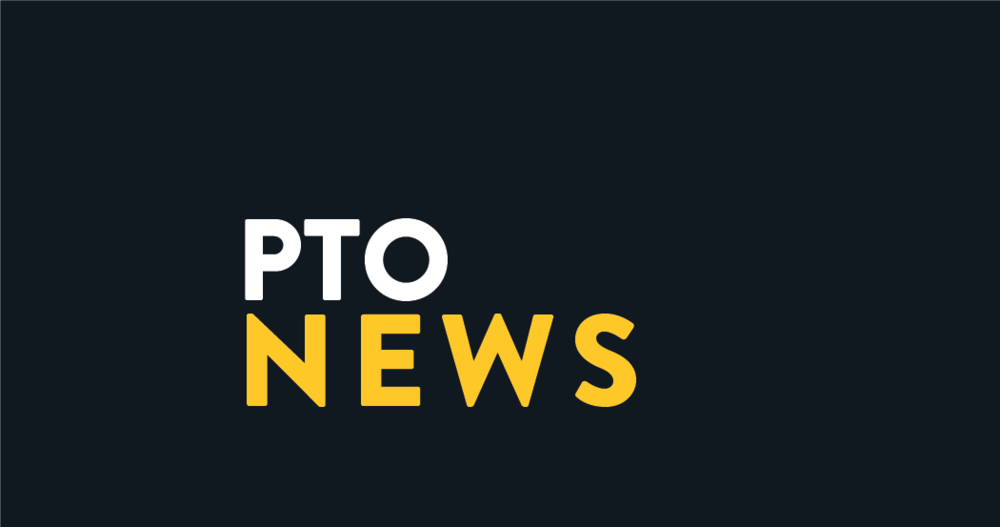 PTO News banner with a black background and white and gold font.