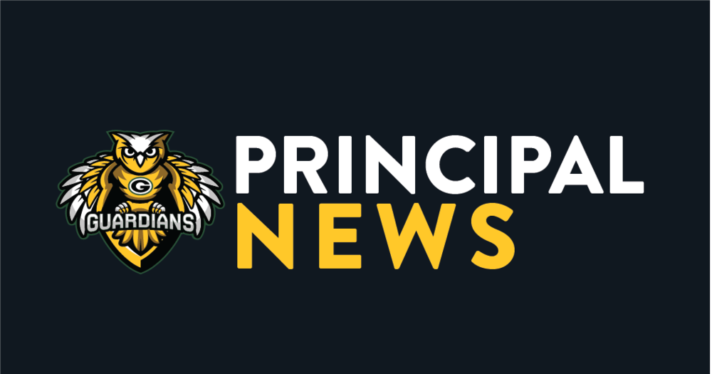Principal News banner with white and gold font