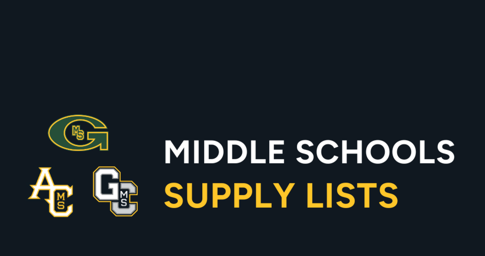 Aspen Creek, Giles Creek and Gretna Middle Schools logos and text reading Supply Lists