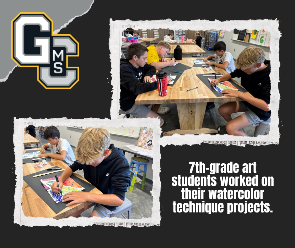 7th-grade art students worked on their watercolor technique projects.
