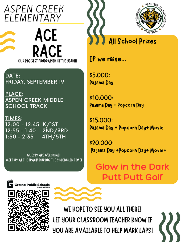 Flyer showing information about the ACE Race, our fundraiser being held on September 19th.
