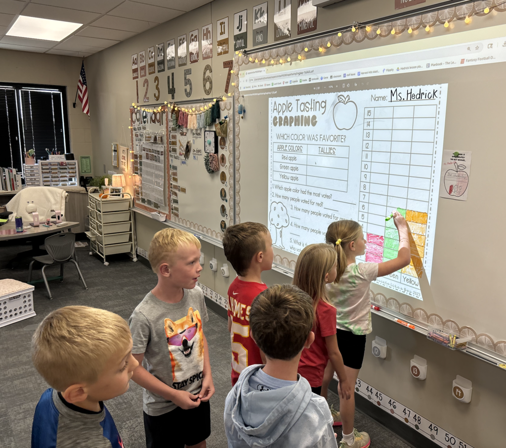 students graphing apples in their classroom