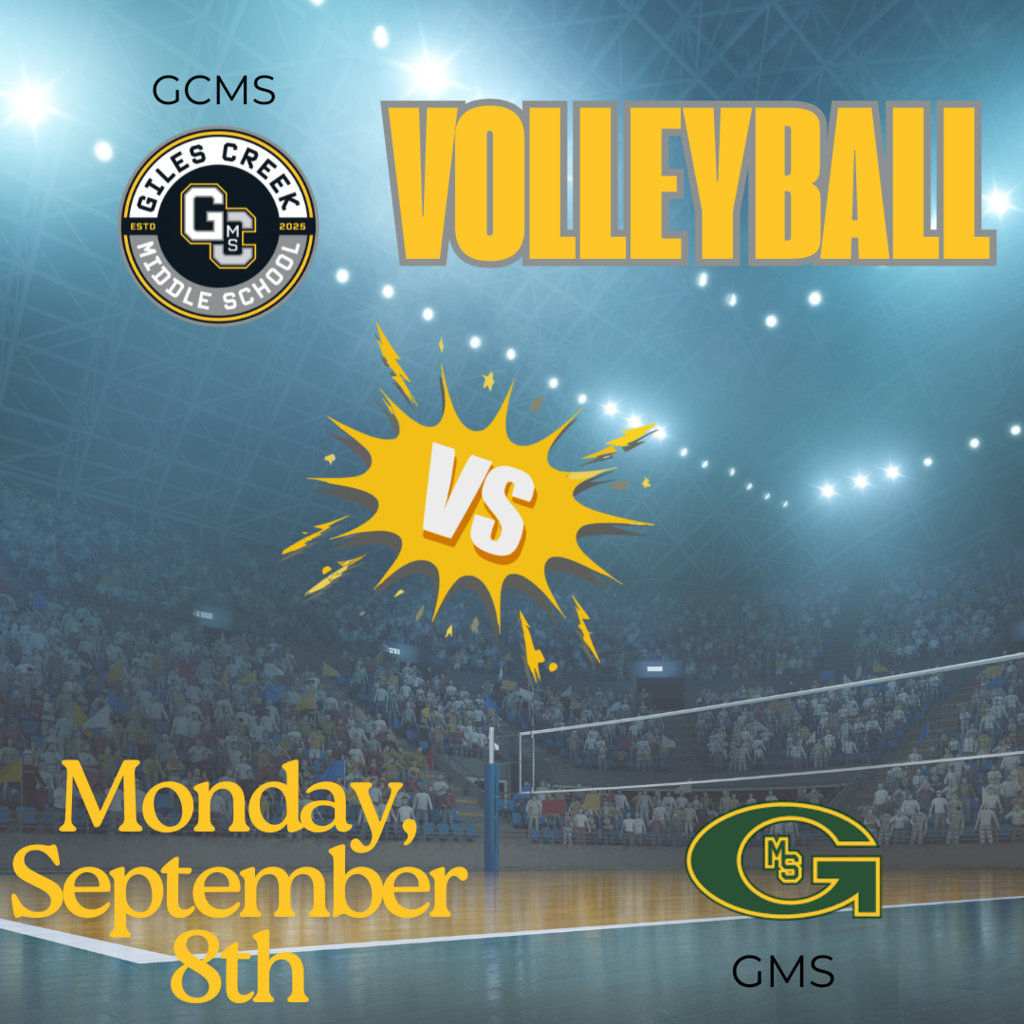 The Giles Creek Middle School vs. Gretna Middle School volleyball game on is Monday, September 8th.