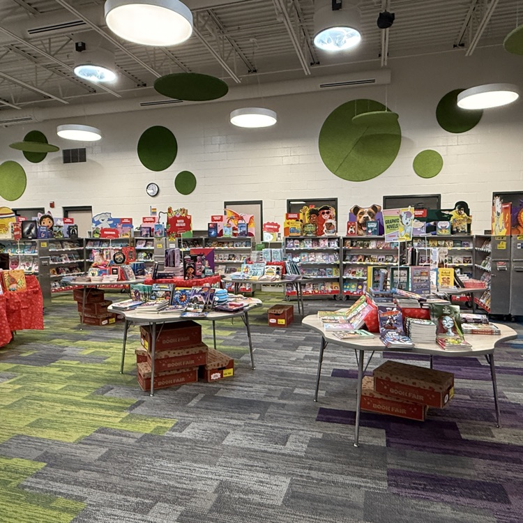 view shows the library set up for a book fair