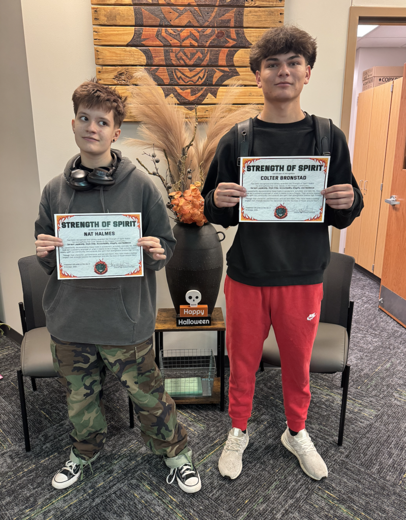 Nat Halmes and Coter Bronstad holding their certificates