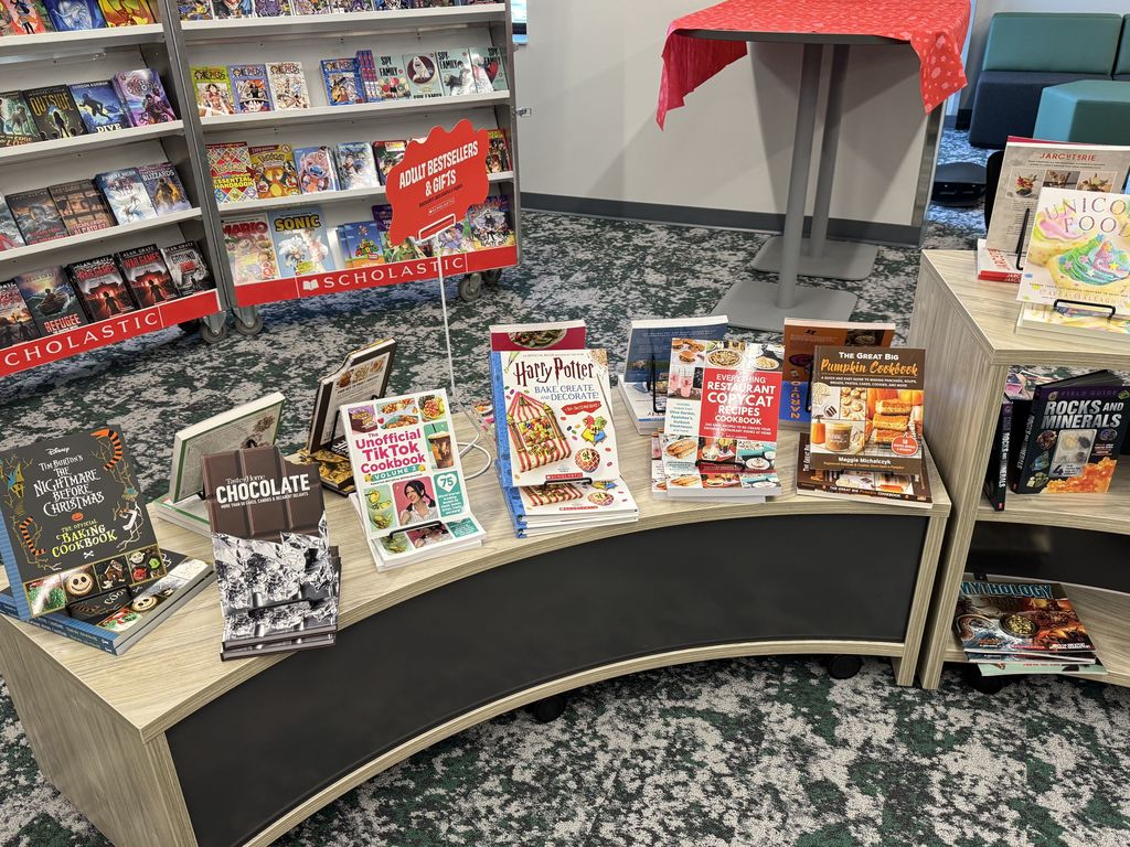 A display of cook books at the book fair.