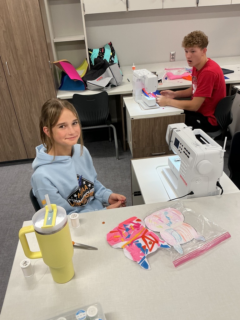 8th grade sewing students working on the monster project. 