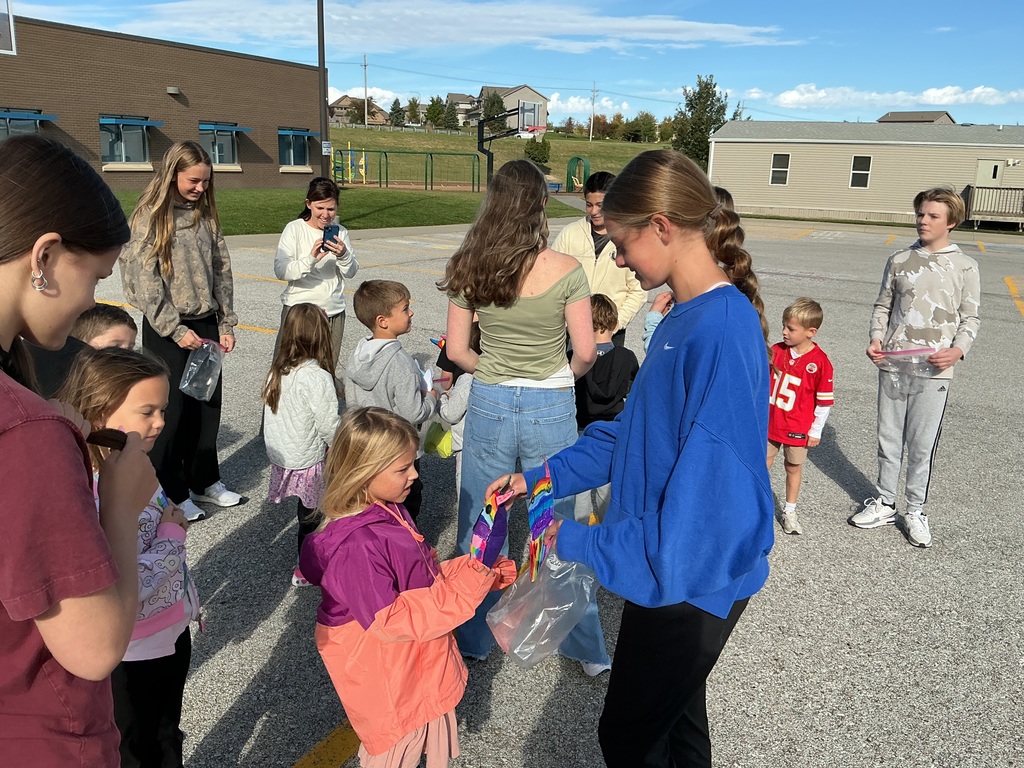 8th grade students from GCMS and Kindergarten students from Whitetail with their monsters. 
