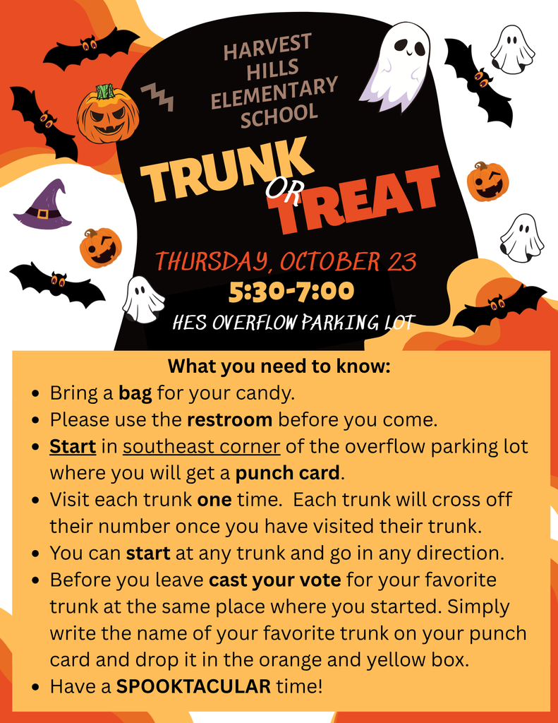a flyer with details for Harvest Hills trunk or treat
