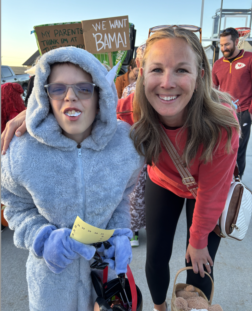 student and teacher in costume