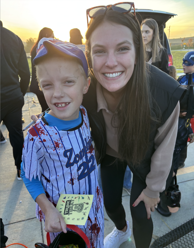 student and teacher in costume