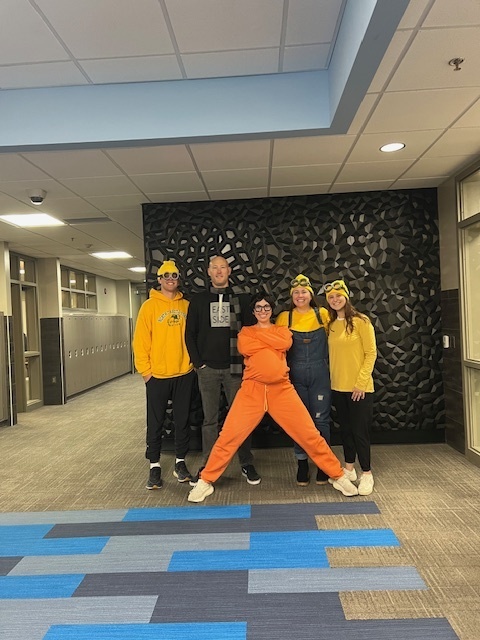 Photo of five teachers dressed up as characters from Despicable Me.