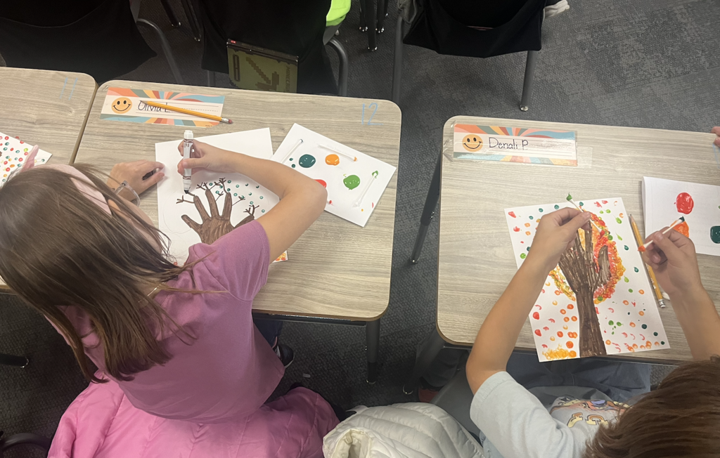 students working on artwork